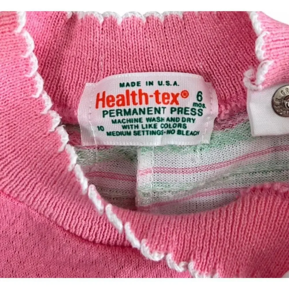 Vintage Healthtex Baby Girl One Piece Outfit Romper Pink Green Floral Tulip 6 Mo